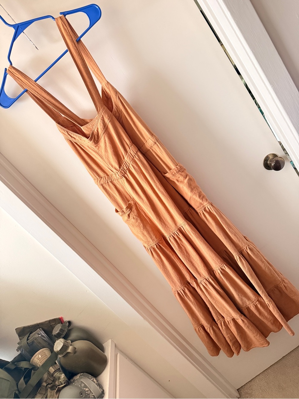 Free People Catch The Breeze Woven Linen-Blend Button-Down Tan Maxi Dress S - Picture 11 of 13